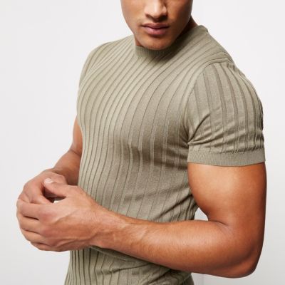 Green chunky ribbed muscle fit T-shirt